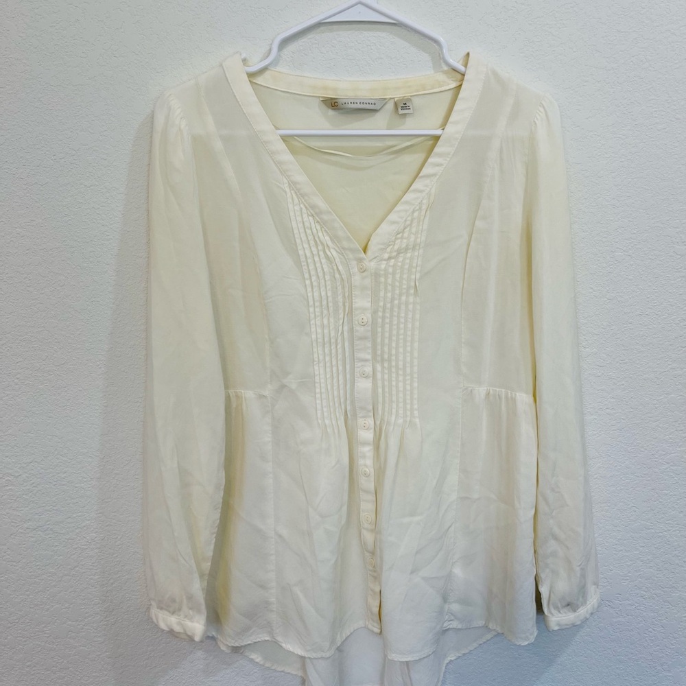 LC Lauren Conrad Cream V-Neck Blouse